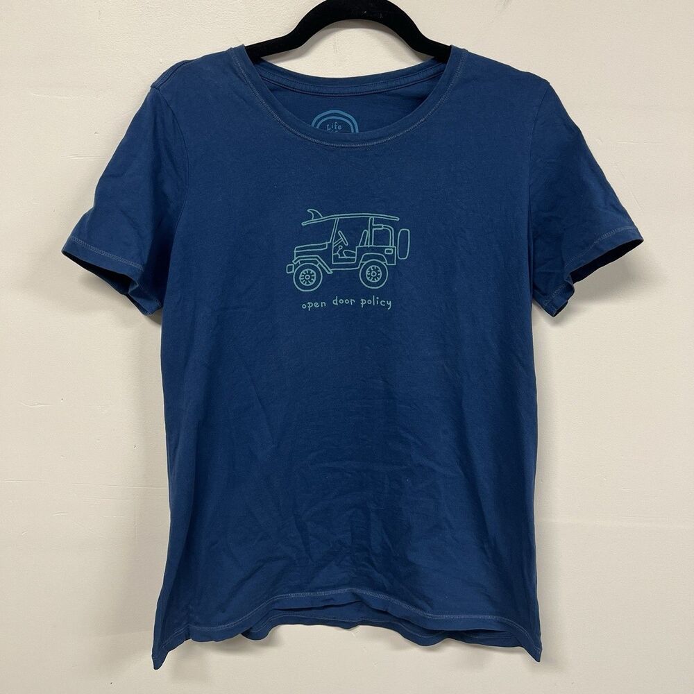 Life is Good Tee Women’s S Blue Golf Cart “Open Door Policy” Classic Fit T-Shirt